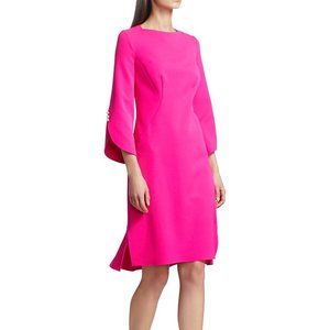 Teri Jon hot pink Pearl-Trimmed Split-Sleeve Crepe Dress SIZE 12